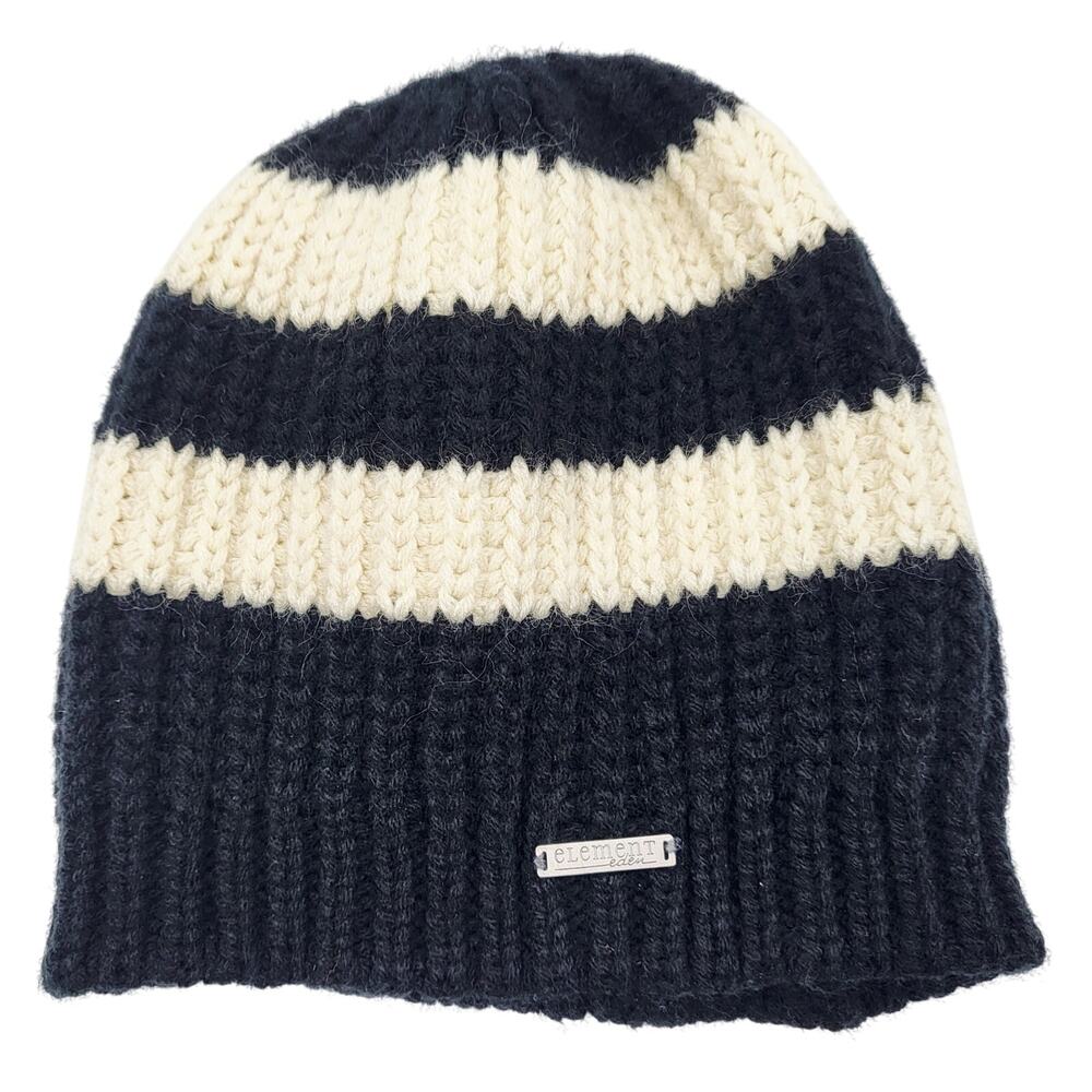 Element Eden Black & Cream Striped Knit Beanie Hat Women's